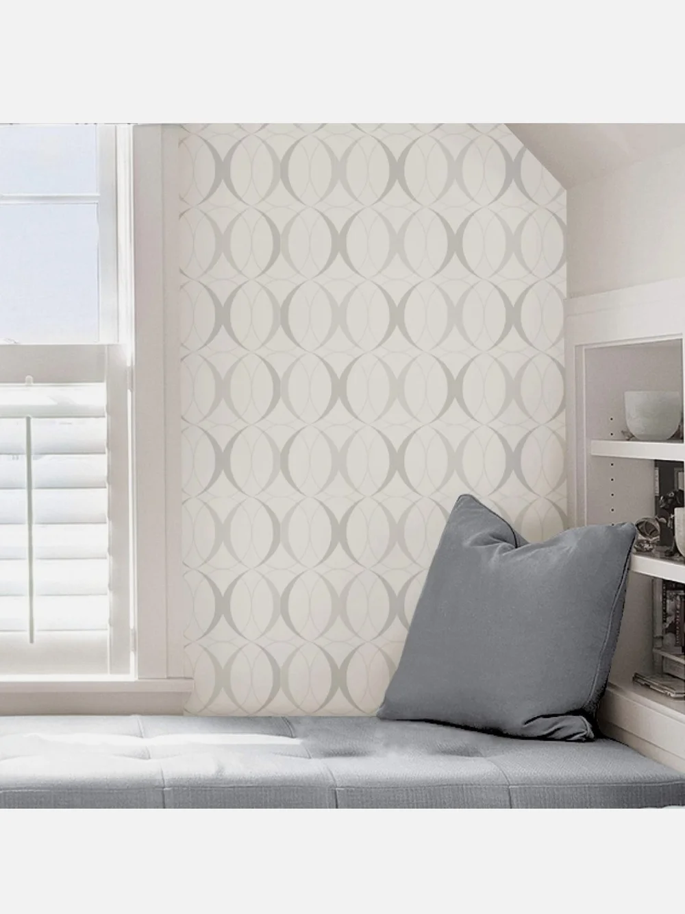 NuWallpaper NU1074 Neutral Circulate White Siver Peel & Stick Wallpaper